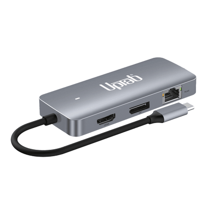 UPTab 7-in-1 USB-C Docking Station with HDMI, DisplayPort, Ethernet, and USB 3.1 Gen 2 ports – compact aluminum multiport adapter