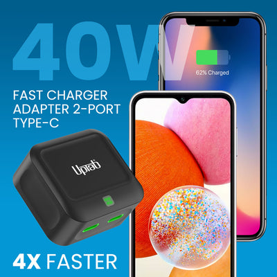 UPTab 40W USB C Charger, Fast Compact Adapter 2 Port PD Wall Compact Foldable Power Adapter for iPhone 15/Plus/Pro/Pro Max 14/Mini/Pro/Pro Max /12, Galaxy S22/S21/S20/Note 20 PPS, Pixel, MacBook, iPad